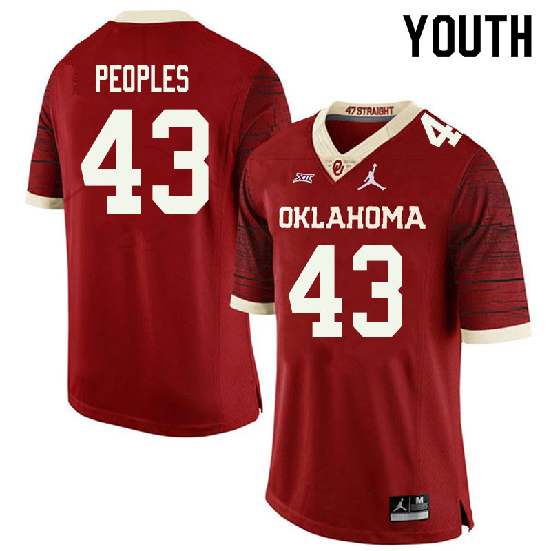 Jordan Brand Youth #43 Ryan Peoples Oklahoma Sooners College Football Jerseys Sale-Retro